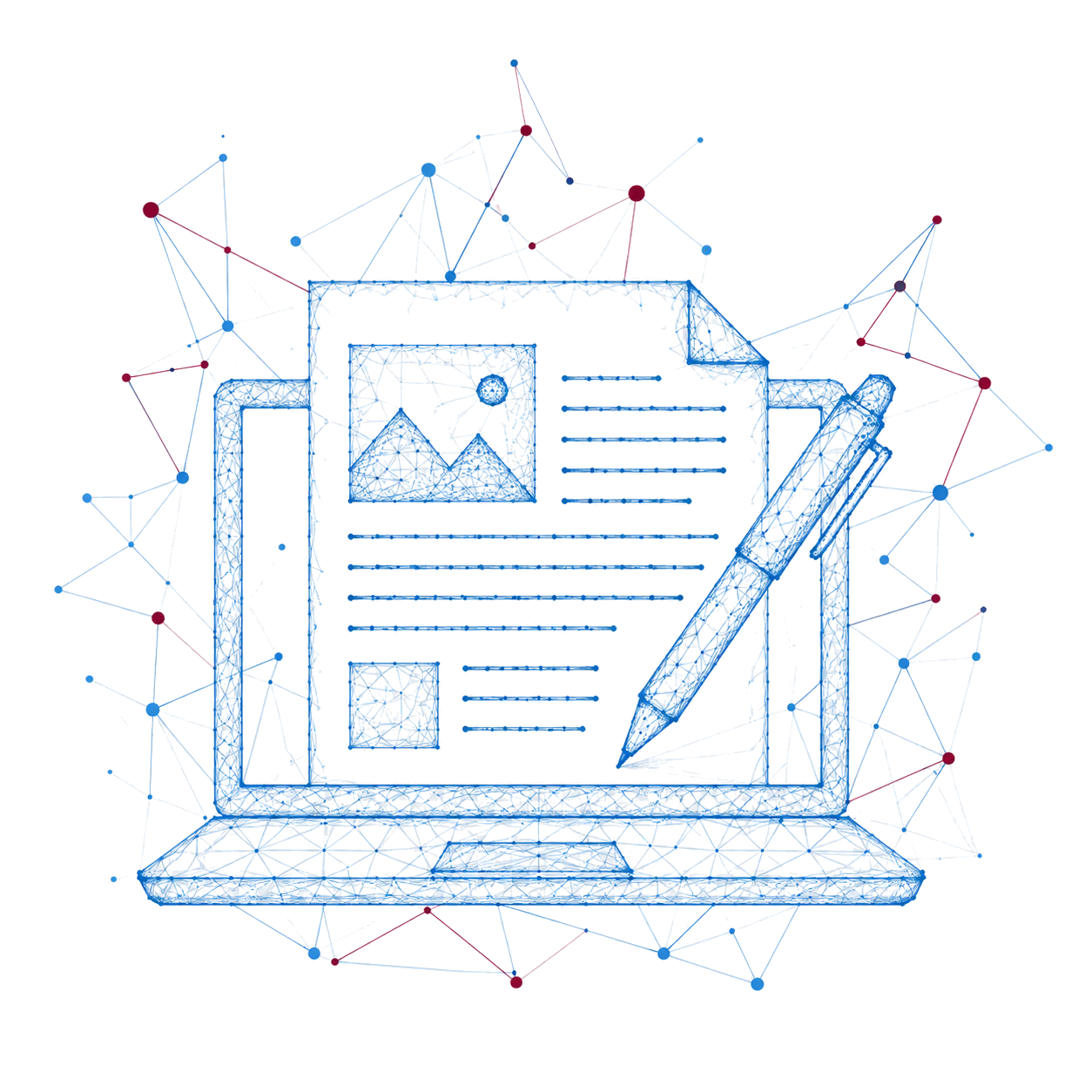 Network illustration of an online article and writing pen